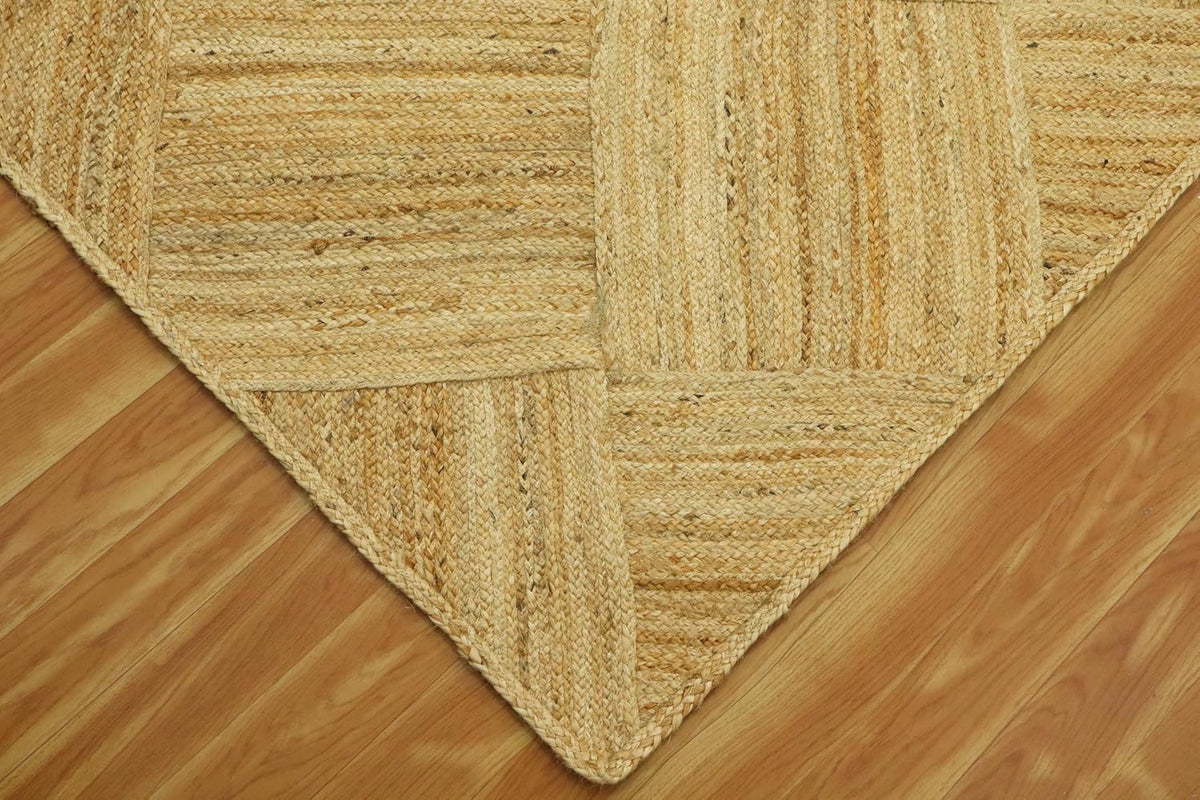 Hand Braided Jute 4 Ft Square Kilim Rug Flatweave Pink Geometric Pattern Jute Sisal Rug, Thick 0.27 Inch Indoor Outdoor Carpet for Kitchen, Bedside, Yoga Mat - Colors B