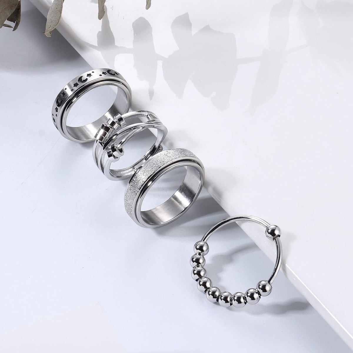 FUNRUN JEWELRY Fidget Anxiety Rings for Women and Men Spinner Ring 4-6PCS