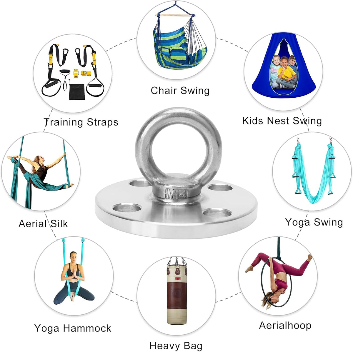 Ceiling Mount Hooks - Hold Up to 1100 lbs,Yoga Starter Set - Suitable for Gym Rings, Suspensions, Indoor/Outdoor Use -304 Stainless Steel Suspension Hook Gym, Aerial Silks Yoga Swing Hammock