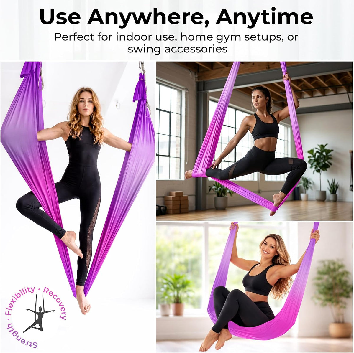 Aerial Yoga Hammock 5.5 Yards (198 Inches) – Premium Aerial Silk Swing for Antigravity Fitness, Inversion Therapy, Strength & Flexibility | Purple | Yoga Trapeze for Home & Studio