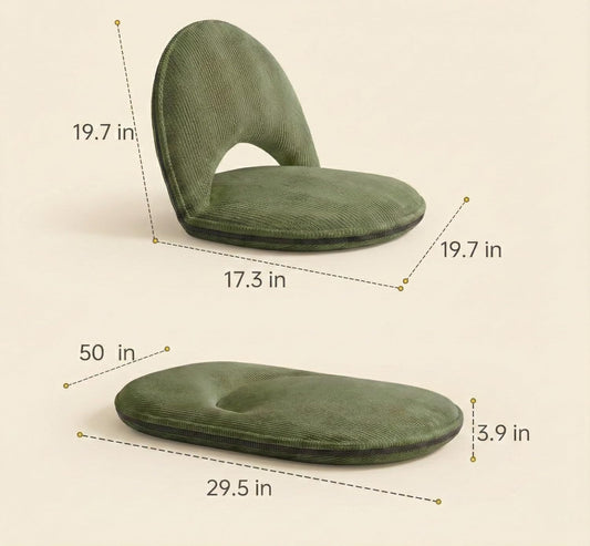 Foldable Floor Chair with Back Support, Tatami Style Floor Lounger for Bedroom, Bay Window, Balcony, Living Room, or Bedside – Single Seat with Backrest Cushion
