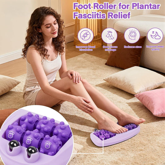 Double Foot Massage Roller for Plantar Fasciitis, Portable Dual Foot Roller Tool for Home Use(Purple)