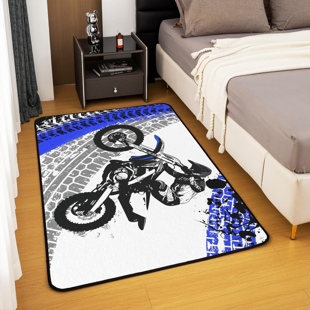 Dirt Bike Area Rug 3x5 Kids Extreme Sports Green Honeycomb Living Room Rugs for Bedroom Boys Girls Teens Racing Motocross Rider Decorative Carpet Rug Non-Slip Motorcycle Indoor Floor Mat