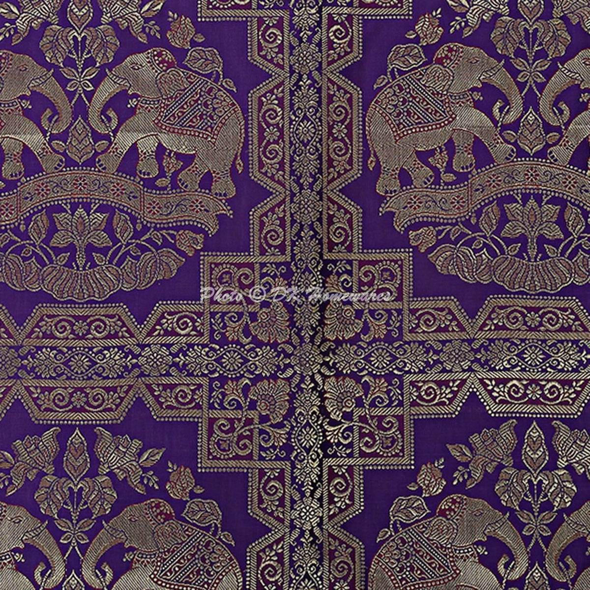 Ethnic Living Room Decorative Bolster Yoga Rectangle Pillow Cover Cylindrical Hotdog Purple Tube Jacquard Brocade Silk Elephant Traditional Throw Pillowcase 76x38 cm - Set of 2 Pcs