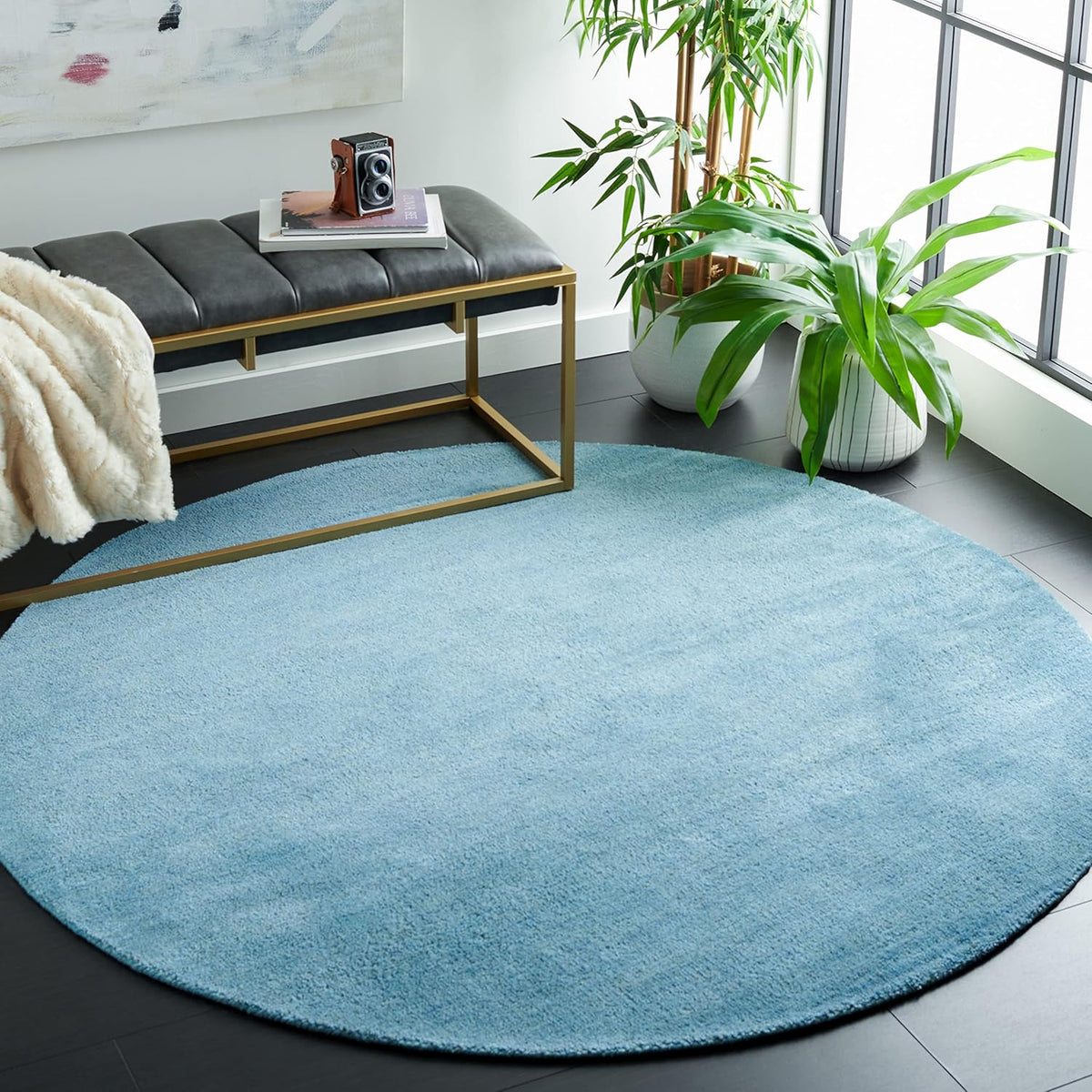 Himalaya Collection Area Rug - 6' Round, Black, Handmade Solid Wool, Ideal for High Traffic Areas in Living Room, Bedroom (HIM610C)