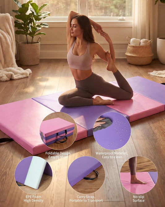 6.2x3 ft Gymnastics Mat, 5-fold (1.3 inch thick) / 4-fold (2 inch thick) Tumbling & Exercise Pad, Folding Floor Mat for Home Workouts, Yoga, Pilates, Aerobics and Martial Arts Training