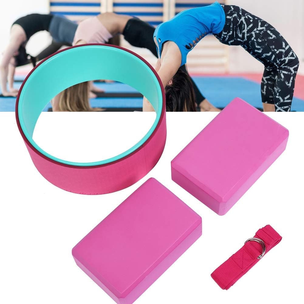 4pcs Yoga Fitness Set: Premium Yoga Wheel, 2 Yoga Blocks, Stretch Belt Enhance Flexibility, Relieve Back Pain, Ideal for Home Fitness