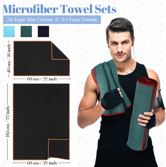 6 Pack Hot Yoga Mat Towels, Non Slip Microfiber, 2 Sizes
