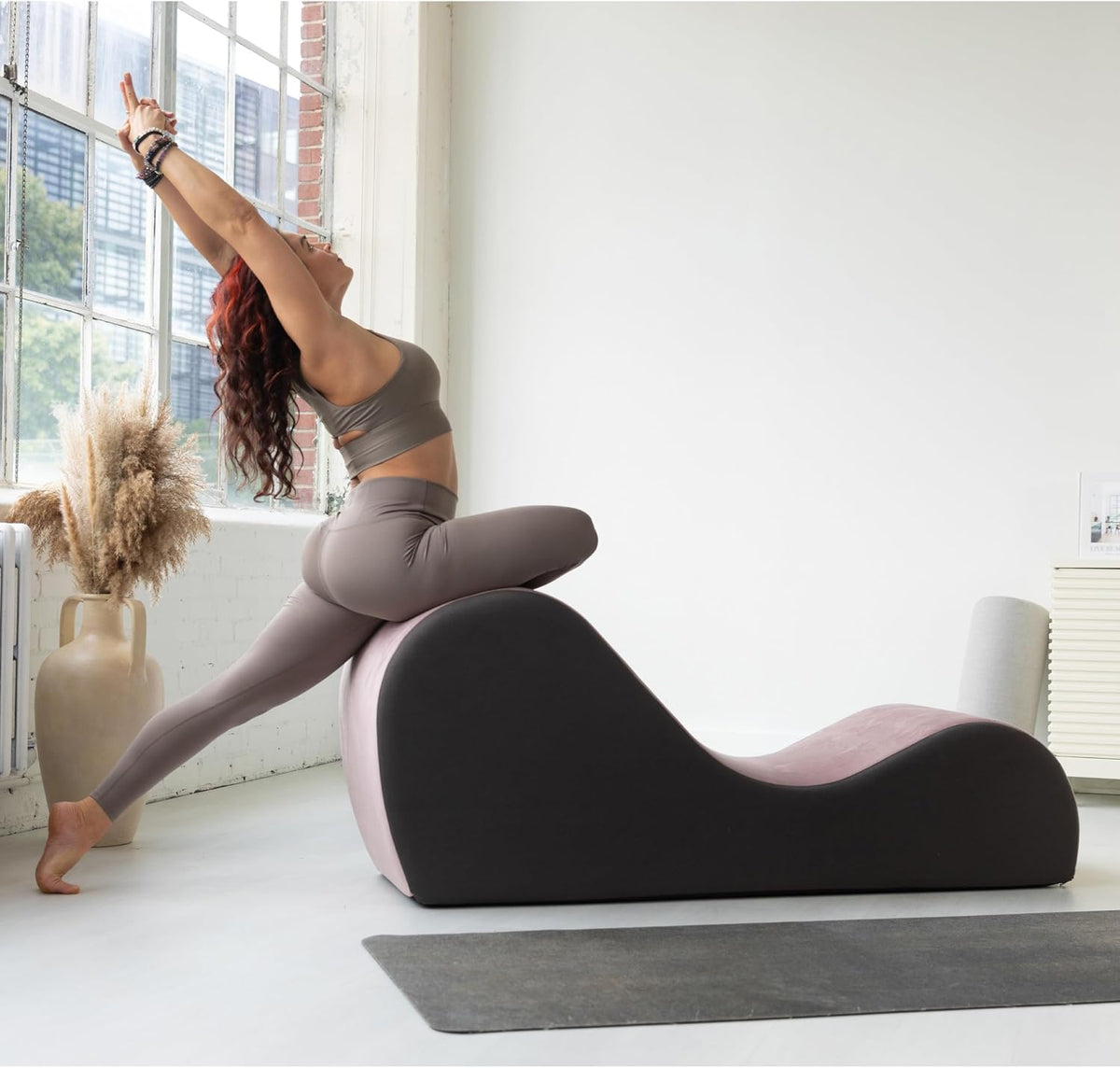 Chakra Yoga Chaise - 2 Adjustable Headrests & Handles with Adjustable Straps, Micro-Velvet/Microloop, Grey & Grey