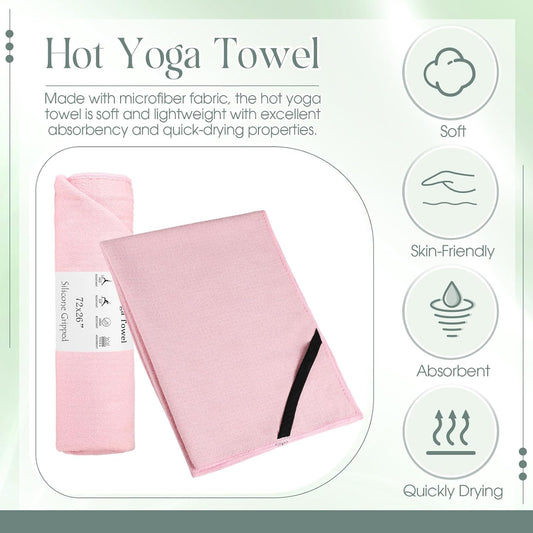 3 Pack Hot Yoga Mat Towel Non Slip Microfiber Pilates Towel with Grip Dots & Elastic Straps, 72" x 26" Absorbent Sweat Anti-Slip Hot Yoga Gym Mat for Fitness Workout(Morandi Pink Blue Green)