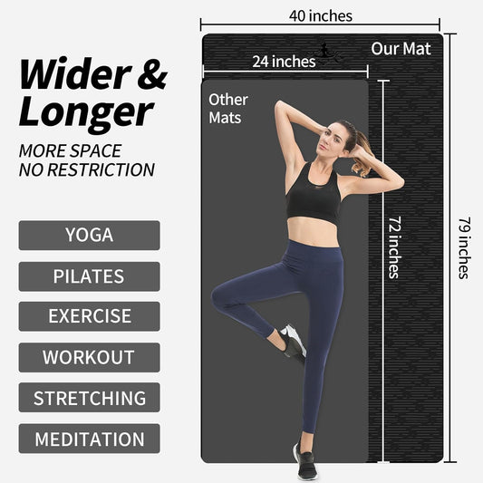 Hatha Yoga Extra Long TPE Yoga Mat 79" x 40" x 1/2" Thick Non-slip Exercise Mat for Home Gym Use, Yoga, Pilates, Fitness & Workouts