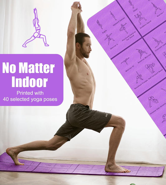 Foldable Instructional Yoga Mat with Poses Printed 0.3" Thick Mat
