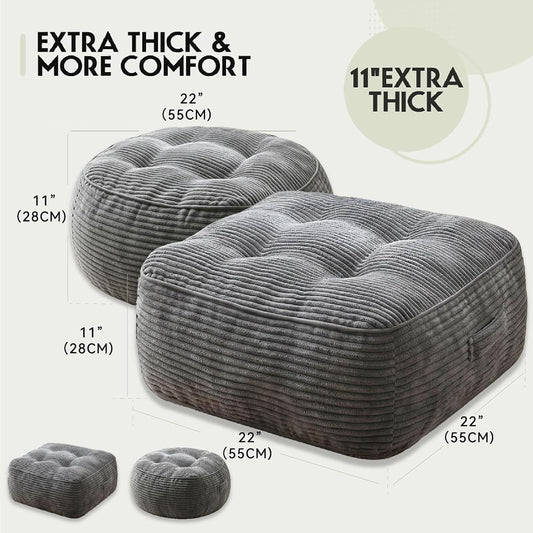 11" Thick Washable Floor Pillow for Adults, Yoga & Meditation Cushion with Handle, Square Large Pillows Seating with Removable Tufted Corduroy Cover for Tatami Living Room Board Games, Blind Shape