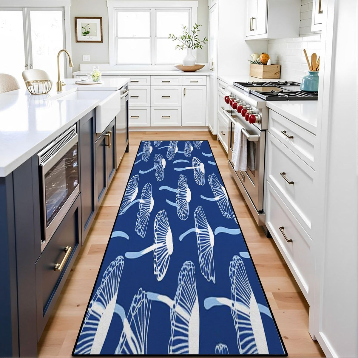 Runner Rug Washable 2x6 Seamless Pattern Fish Swimming Against Current Against Crowd Non-Slip Hallway Area Rug Indoor Outdoor Home Decor for Entryway Bathroom Kitchen Carpet Yoga Floor Mat