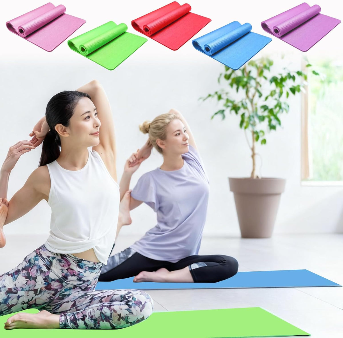 10 Pcs Yoga Mats Bulk 68'' x 24'' x 0.16 inch Thick Non Slip Texture Exercise Mats without Latex Gym Pads Bundle for Kids Adult Outdoor Yoga Pilates Workout(Multicolor)