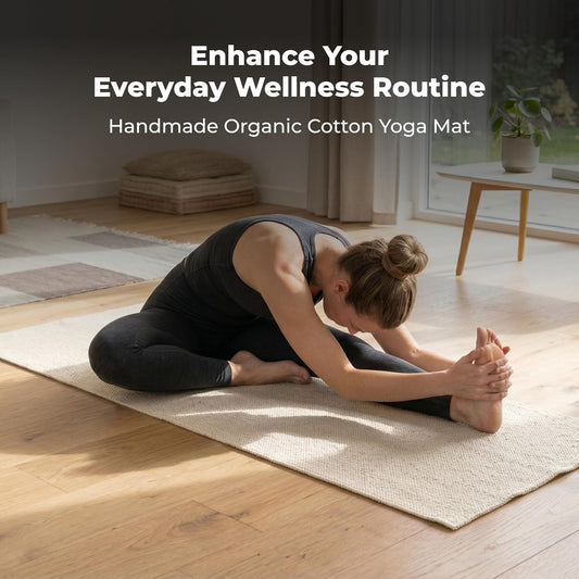 Handmade Organic Cotton Yoga Mat - Non-Toxic, Chemical-free and All Natural Cloth Yoga Mat - Exercise, Workout, & Fitness Rug - Woven Material - Absorbent & Washable - 78" x 27"