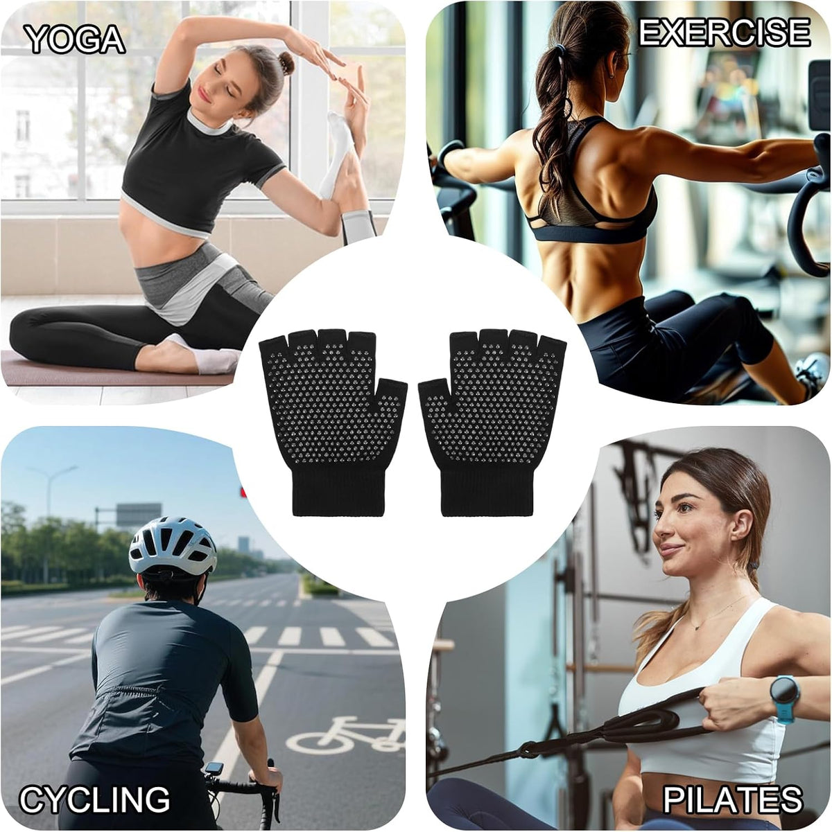 Fingerless Workout Pilates Gloves for Men and Women, Non-Slip Grip Fitness Gym Gloves Breathable Half Finger Exercise Glove for Yoga, Pilates, Cycling