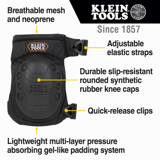 60344 Knee Pads, Hinged Gel Knee Pads with Slip Resistant Rubber Caps, Quick-Release Clips and Adjustable Straps, Black
