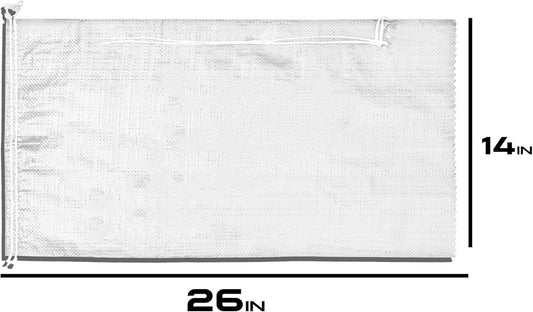 (Not Made in China) 20 Pack, Heavy Duty Sand Bags for Flooding, Empty Sandbags with Tie Strings, UV Protection 1600 Hours, Flood Control,14in x 26in, Sandbag for Weight, 50lb Capacity, White