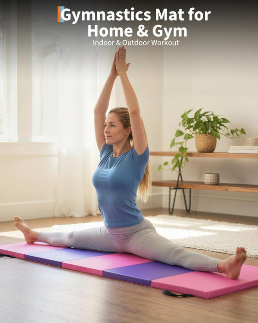 Folding Gymnastics Mat, 6x2 Ft(Four-fold) / 6.2x2.6 Ft(Five-fold)-Thick Portable Exercise and Tumbling Pad for Home Gym/Pilates/Aerobics and Martial Arts Training