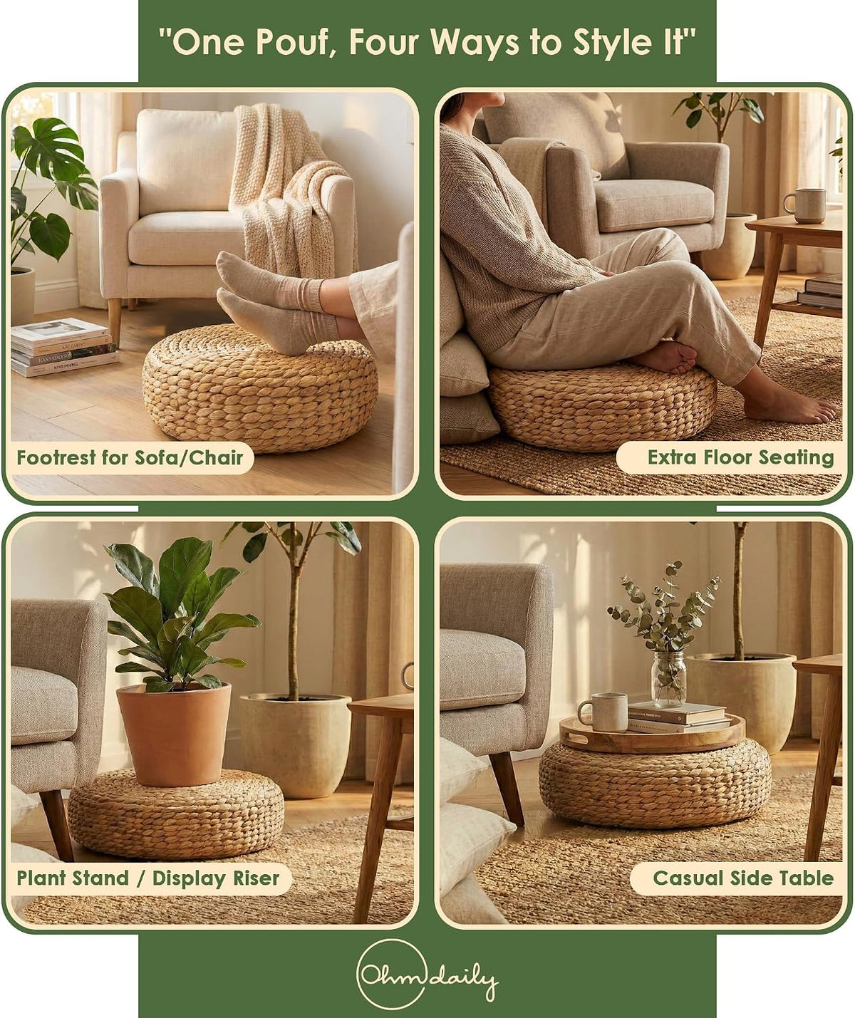 Water Hyacinth Cushion | Non-Slip Exercise & Fitness Mat for Meditation | Natural Rug, Straw Floor Mat for Meditation, Mat for Living Room, Bedroom and More