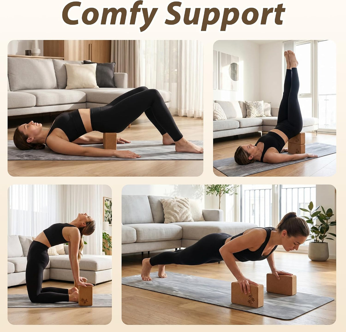 Cork Yoga Blocks 2 Pack Set, Natural High Density Non Slip Cork Yoga Bricks