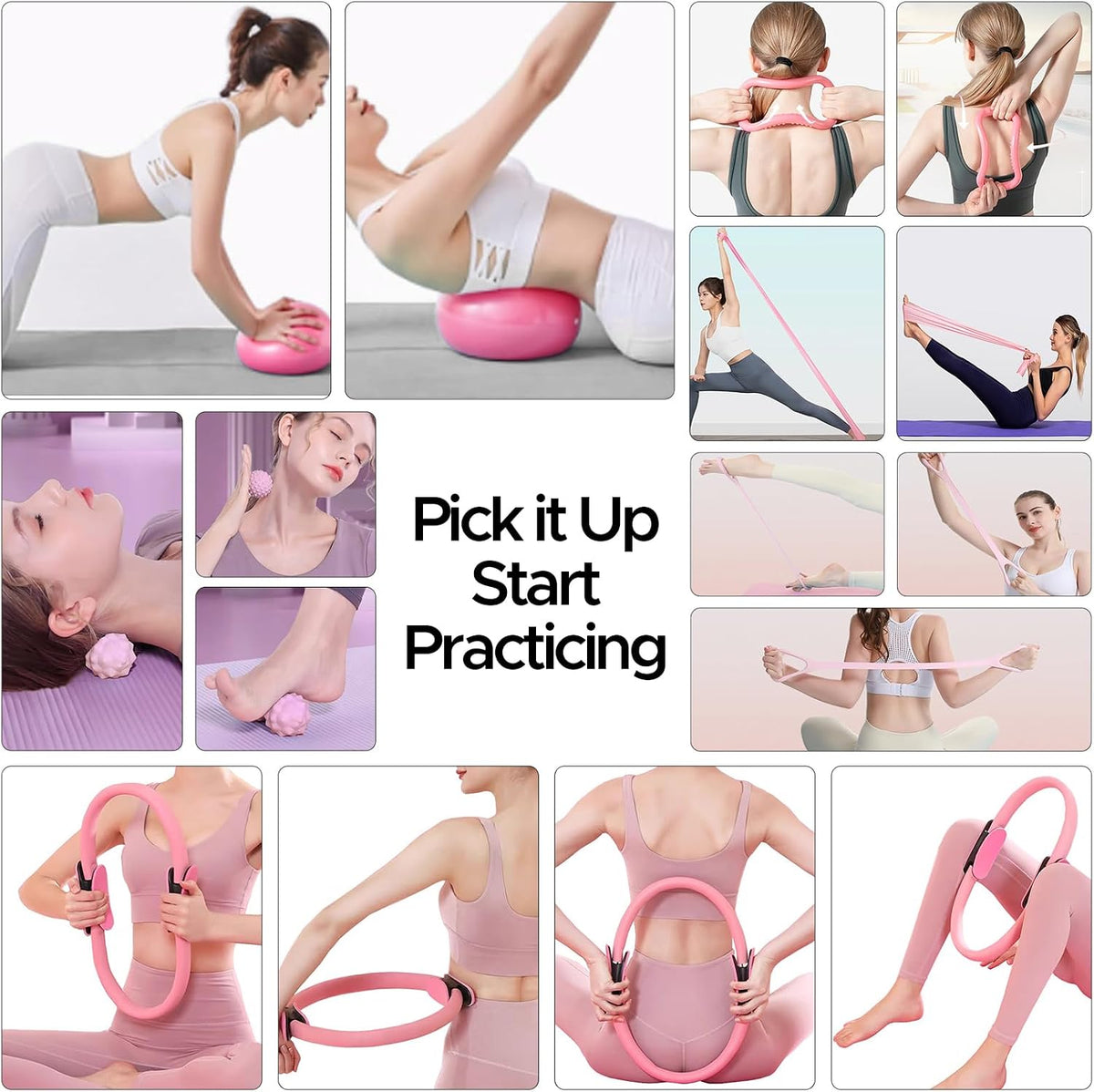 Pilates Ring Kit for Women, Pilates Equipment Accessories, Home Workout Set with Magic Circle, Mini Exercise Ball, Ankle Resistance Bands & Yoga Socks, for Fitness, Toning & Better Me Gifts