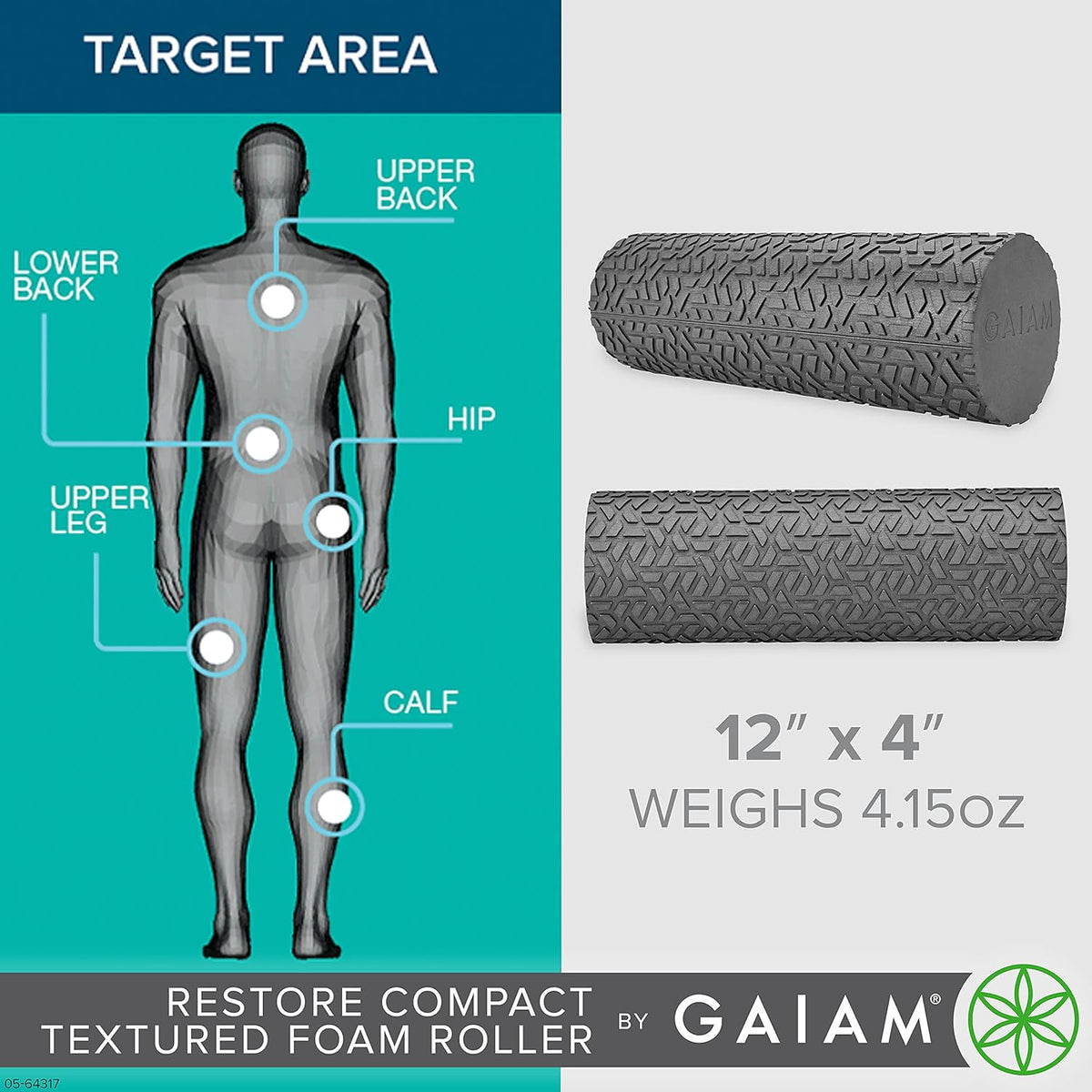 Restore Compact Textured Foam Roller for Muscle Repair and Exercise – 12”L X 4" Diameter Massager Roller – Ideal for Improved Circulation and Easing Muscle Tension