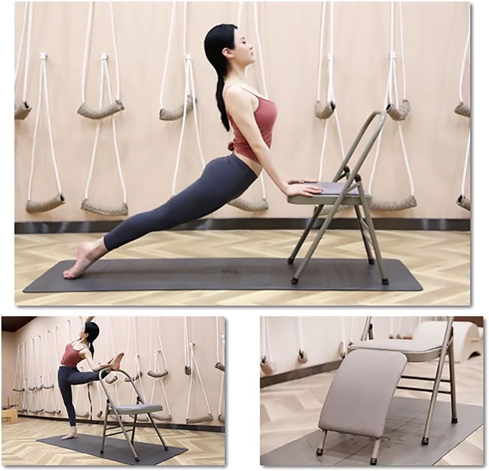 Iyengar Auxiliary Chair,Yoga Auxiliary Chair Backless Yoga Chair with PU Leather,Portable Foldable Yoga Chair with Non-Slip Feet Covers(Brown,Black,Brown-1.2mm