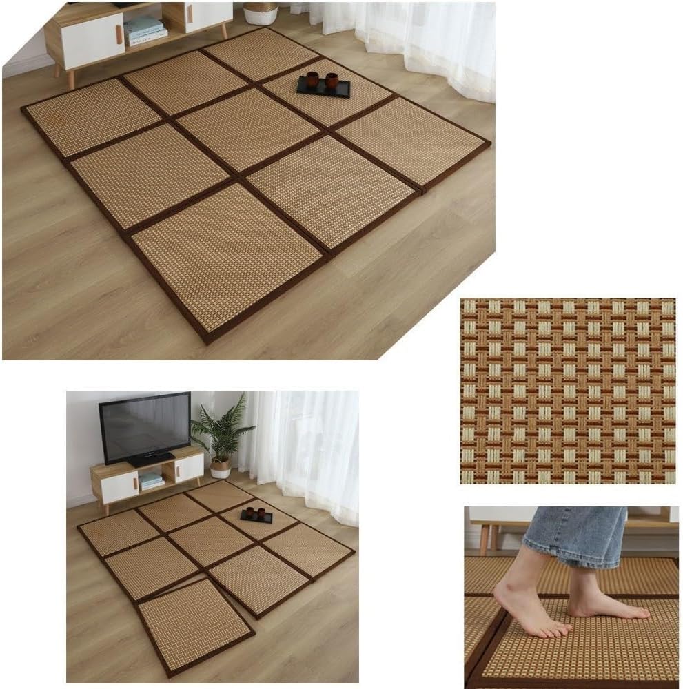 Japanese Tatami Mat, Rattan Tatami Mats, Bedroom Rattan Mat, Summer Floor Sleeping Mat Tatami Mattress, Indoor/Outdoor Rugs, Stitching Carpet Crawling Mats for Living Room Bedroom Playroom Yoga (Colo