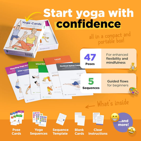 Yoga Cards – Beginner: Visual Study, Class Sequencing & Practice Guide with Essential Poses, Breathing Exercises & Meditation · Plastic Flash Cards Deck with Sanskrit