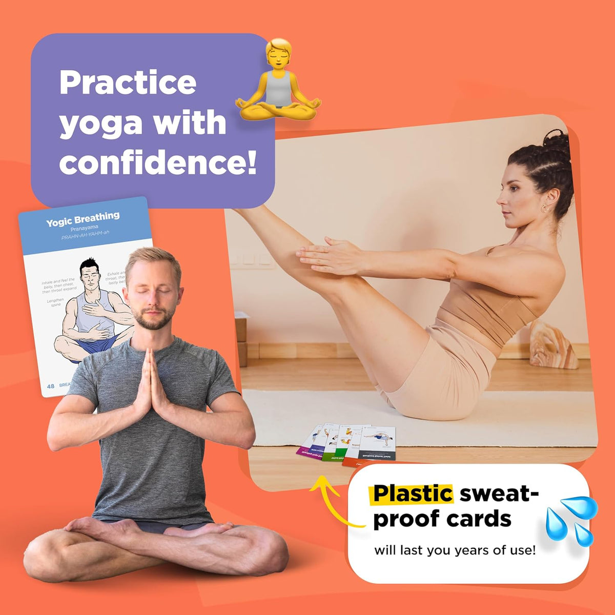 Yoga Cards – Beginner: Visual Study, Class Sequencing & Practice Guide with Essential Poses, Breathing Exercises & Meditation · Plastic Flash Cards Deck with Sanskrit