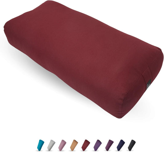 Bolster and Yoga Strap Set, Rectangular Meditation Pillow, Firm Support for Restorative Yoga - Merlot - 10ft Length