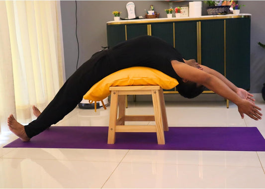 Solid Pine Wood Yoga Stool Small | Iyengar Yoga Stool for Backbends, Leg Stretches & Restorative Yoga | Heavy-Duty Wooden Yoga Bench with Clear-Coated Finish