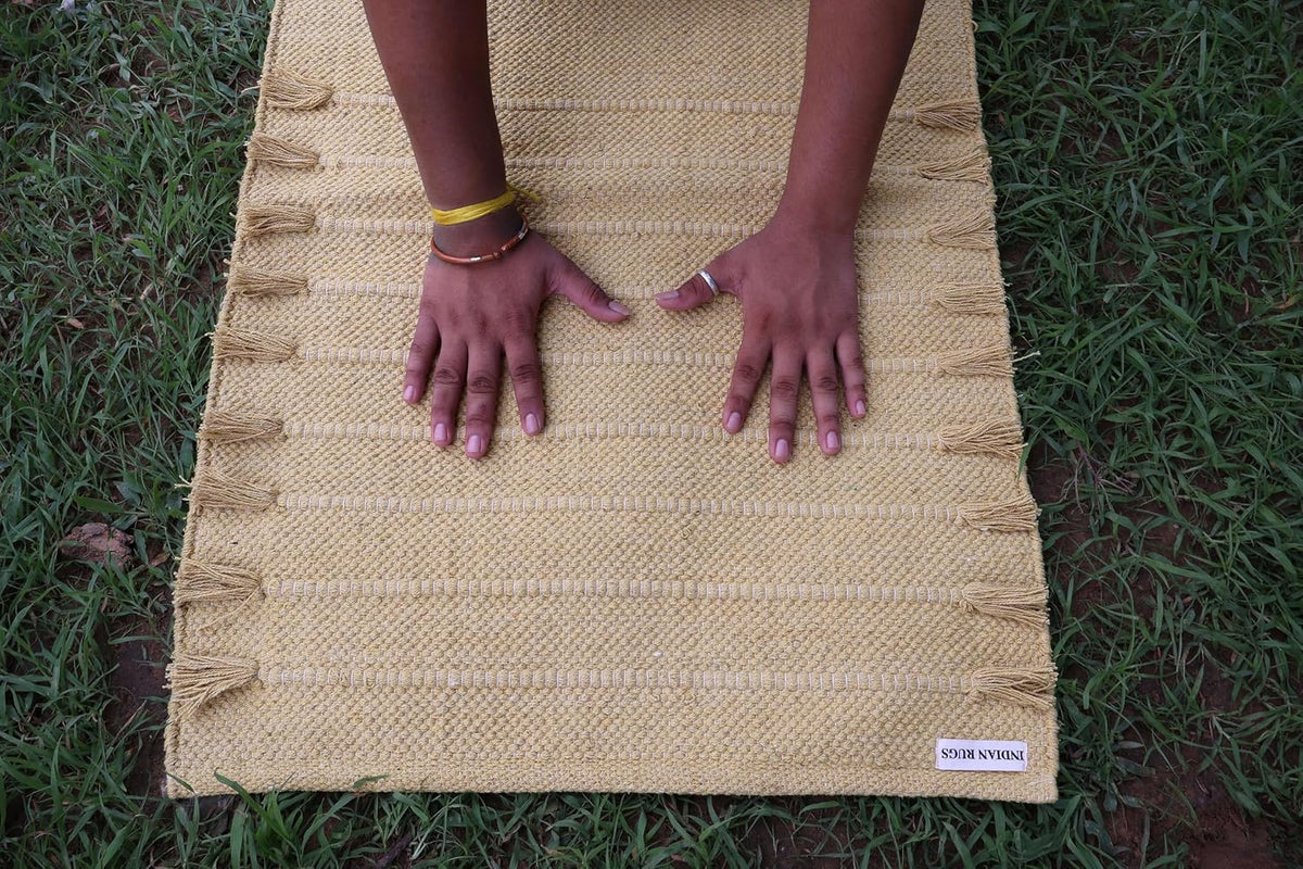 EcoComfort Cotton Yoga Mat - Hand-Woven, Extra-Thick for Ultimate Home Fitness - Durable & Stylish Yoga Rug (24”x72”x5mm)