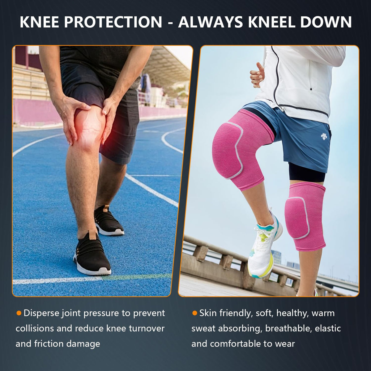 Volleyball Knee Pads for Dancers, Soft Breathable Knee Pads for Men Women Kids Knees Protective, Knee Brace for Volleyball Football Dance Yoga Tennis Running Cycling Workout Climbing (Black, Medium)
