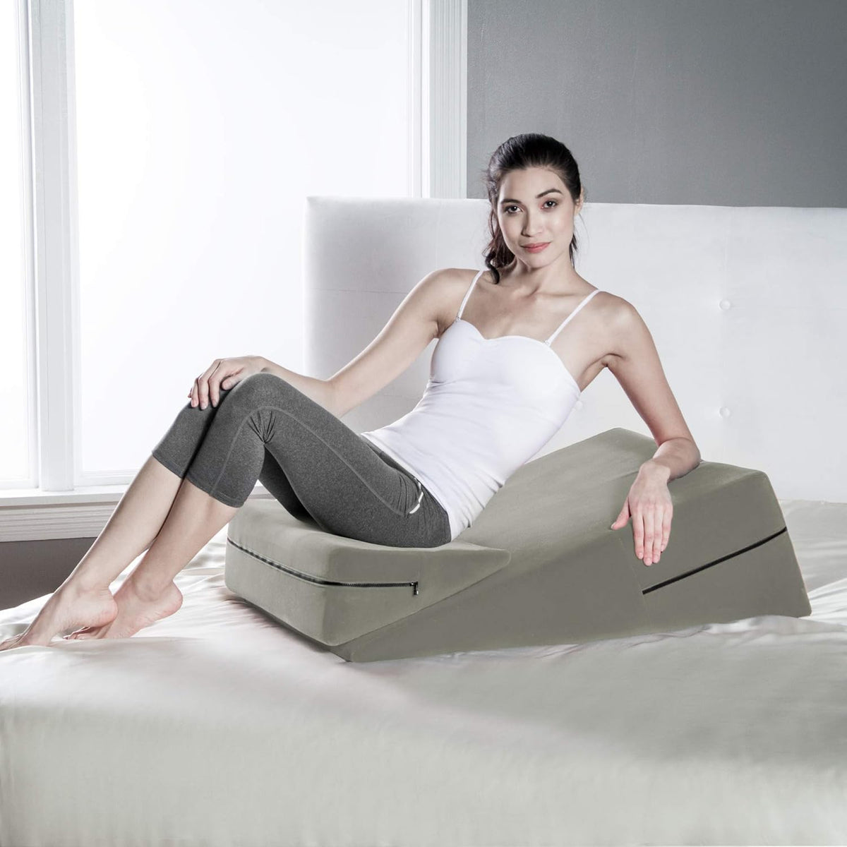 Micro-Velvet Slant Combo 12” & 7” Height - Firm Density Bed Wedge Set for Back and Knee Support