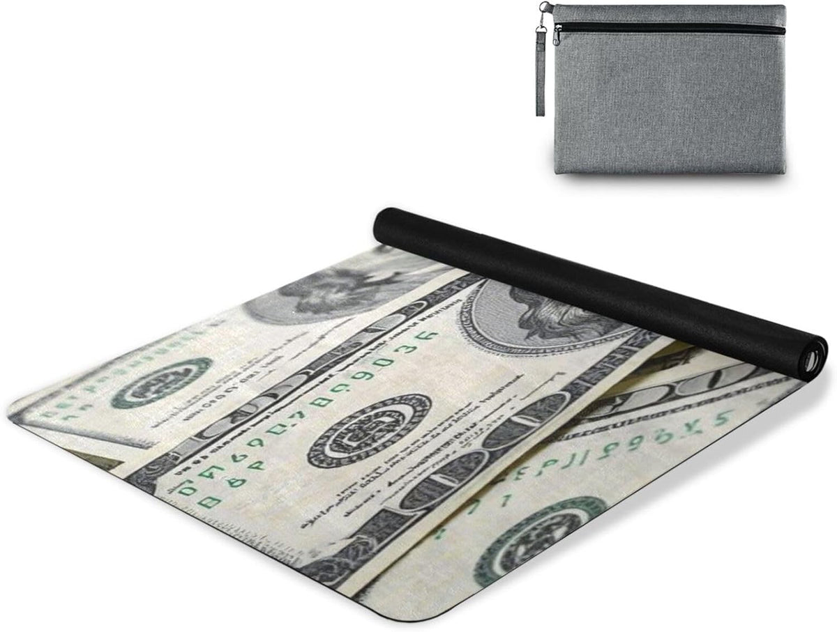 Dollar Cash Rich printed foldable yoga mat for travel For hot yoga, natural rubber non slip, with yoga mat storage tapete para ejercicio 71x26 inches