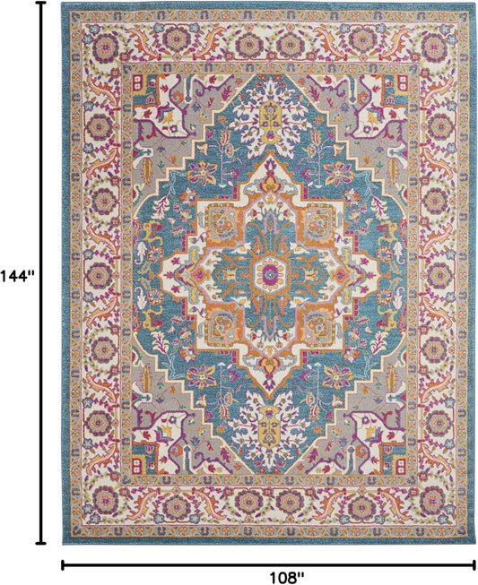 Passion Teal Multicolor 9' x 12' Area Rug - Easy Clean, Non Shedding, Bed Room, Living Room, Dining Room, Kitchen (9' x 12')