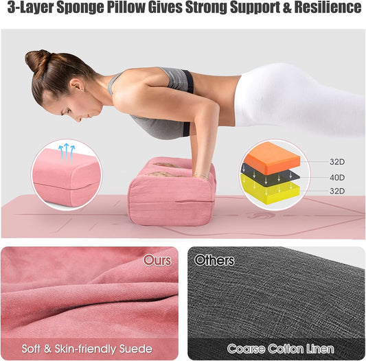 Yoga Bolster Pillow, with Carry Handle, Removable Machine Washable Soft Suede Pillowcase, Meditation Rectangular Yoga Pillow Perfect for Restorative Yoga