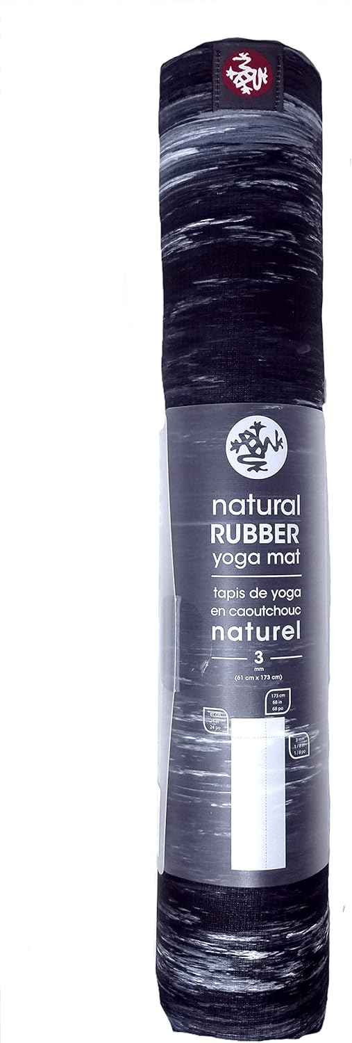 Natural Rubber Yoga Mat with Wet Grip 3mm Thick and 24" x 68" Area, Biodegradable and Sustainable, Keeps Grip When Wet (Black)