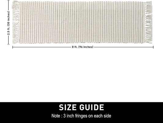 Beige & Ivory Providence Runner 2.5x8 feet |Hand Woven Farmhouse Rug with Hand Knotted Fringes|Great in Kitchens entryways Hallways Bathrooms Meditation Yoga Mat|Reversible Cotton Rug