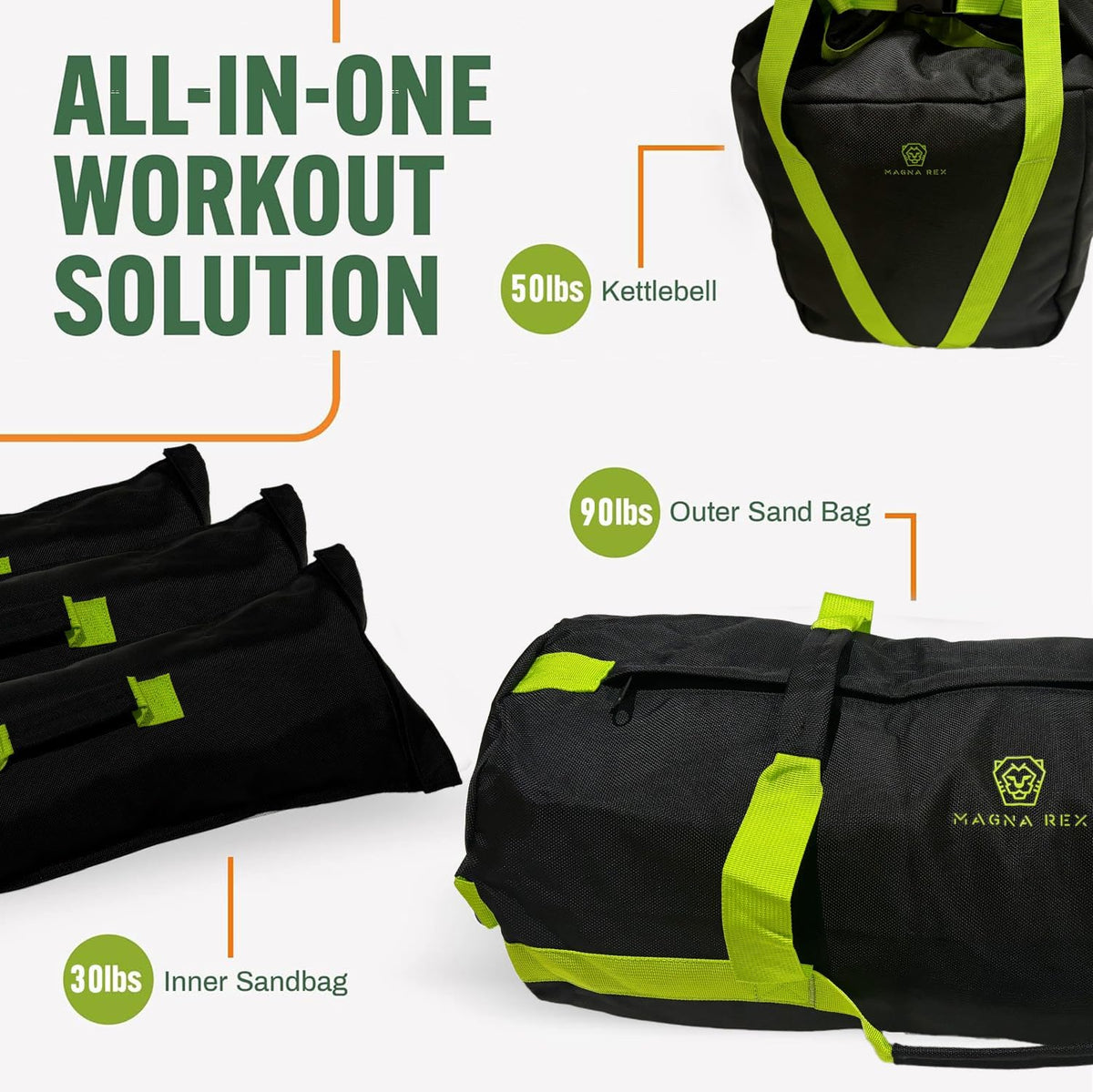 Sandbags for Working Out - 50 to 90 lbs - Adjustable Heavy Duty Equipment for Weight Training - 1 Outer, 3 Inner Sandbags - Portable Tough Workout - Non Slam