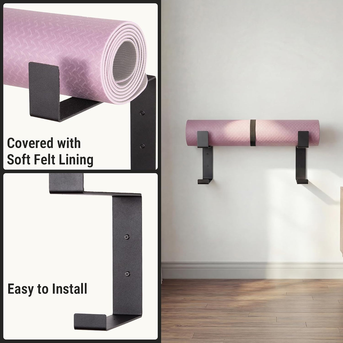 2-Tier Steel Yoga Mat Wall Mount, Adjustable Width, Holds 4 Mats