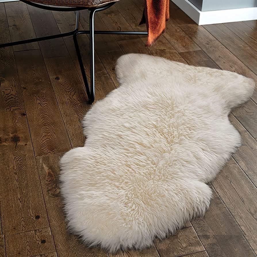 Sheepskin Runner,Genuine New Zealand Fluffy Natural Lambskin Real Sheep Skin Fur Throw Area Rug for Livingroom,Bedroom,Sofa and Chair, Yoga mat and Dog Mat(Double Pelt 2x6 ft, Ivory White)