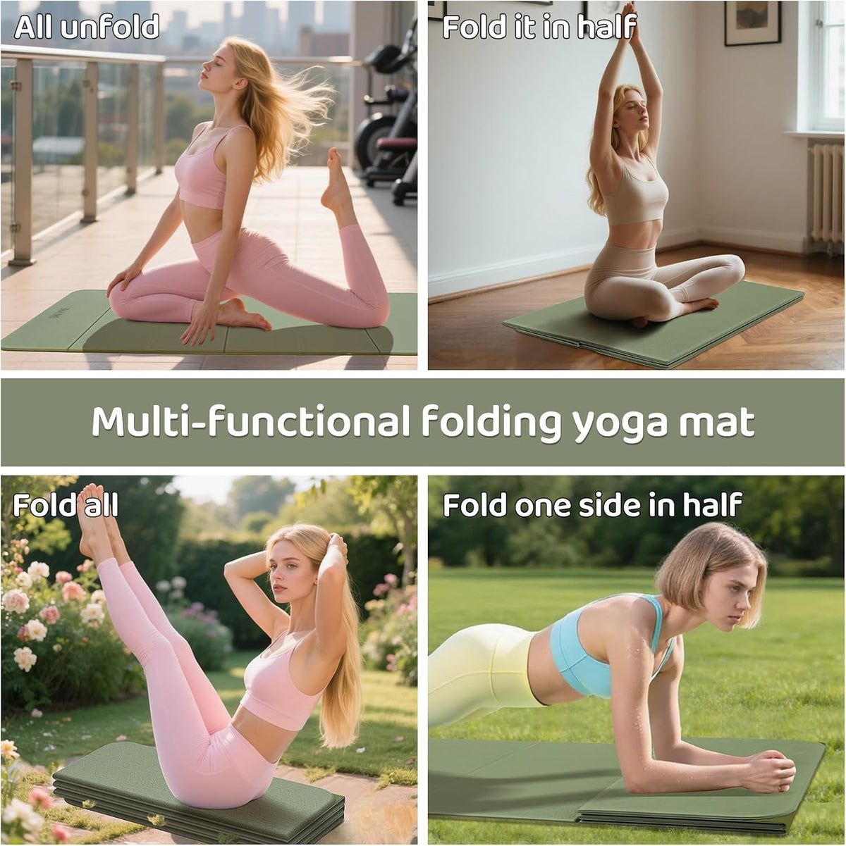 Foldable Yoga Mat (12mm) Exercise Mats for Home Workout,Comfortable and Durable,Thick-Portable Folding Mat,Non Slip,Pilates Mat Thick,Outdoor Use,Meditation,Travel,Camping(71"x24" x0.47")