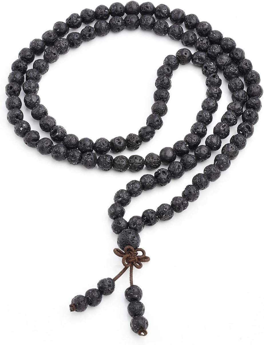 6mm 8mm Natural Lava Rock Stone Healing Gemstone 108 Prayer Beads Tibetan Mala Bracelet Necklace