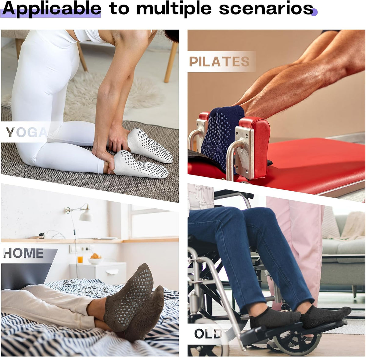 6 Pairs Pilates Grip Socks Women Non Slip Yoga Grippy Sock with Grip