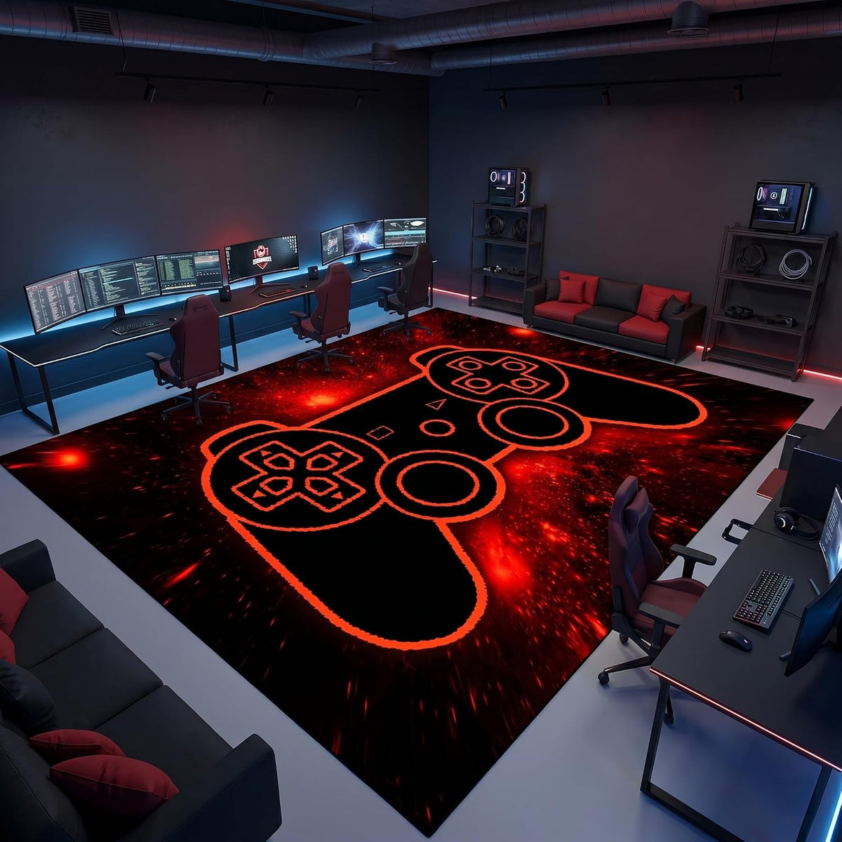 Game Controller Rugs for Bedroom Boys Living Room Gamer Gamepad Red Carpets Floor Mat Player Indoor Mats Gaming Art Design Home Decor Crystal Doormat Yoga Mats 3'x5'