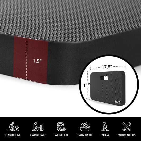 Extra Thick Kneeling Pad for Gardening, Comfortable Knee Pad Cushion, Extra Large Foam Kneeler Mat for Gardening, Baby Bath, Workout, Exercise & Yoga, Mechanic, 17.8 x 11 x 1.5 in, Black